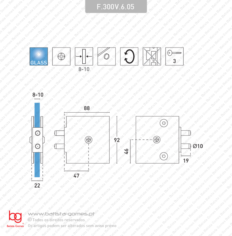 Fechadura para porta de vidro